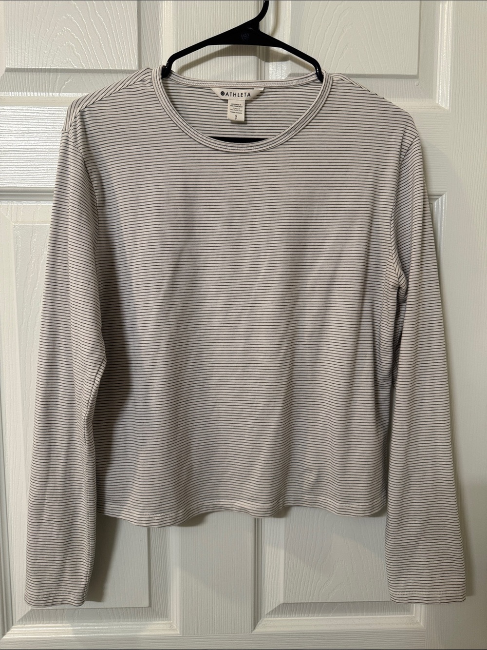 Athleta White Top with Navy Stripe